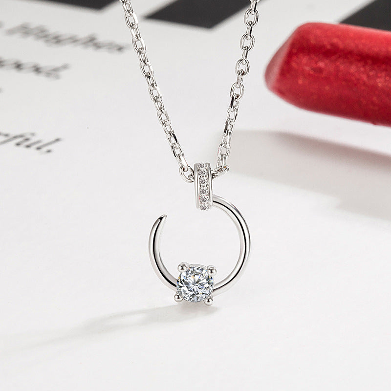 Sparkling Diamond Moon Necklace for Women