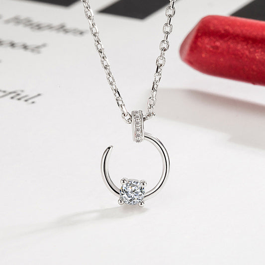 Sparkling Diamond Moon Necklace for Women