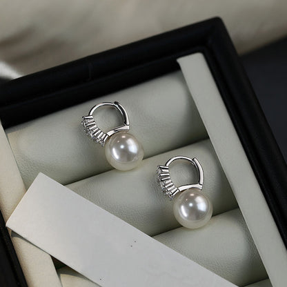 Three Diamond Pearl Earrings for Women Fashionable