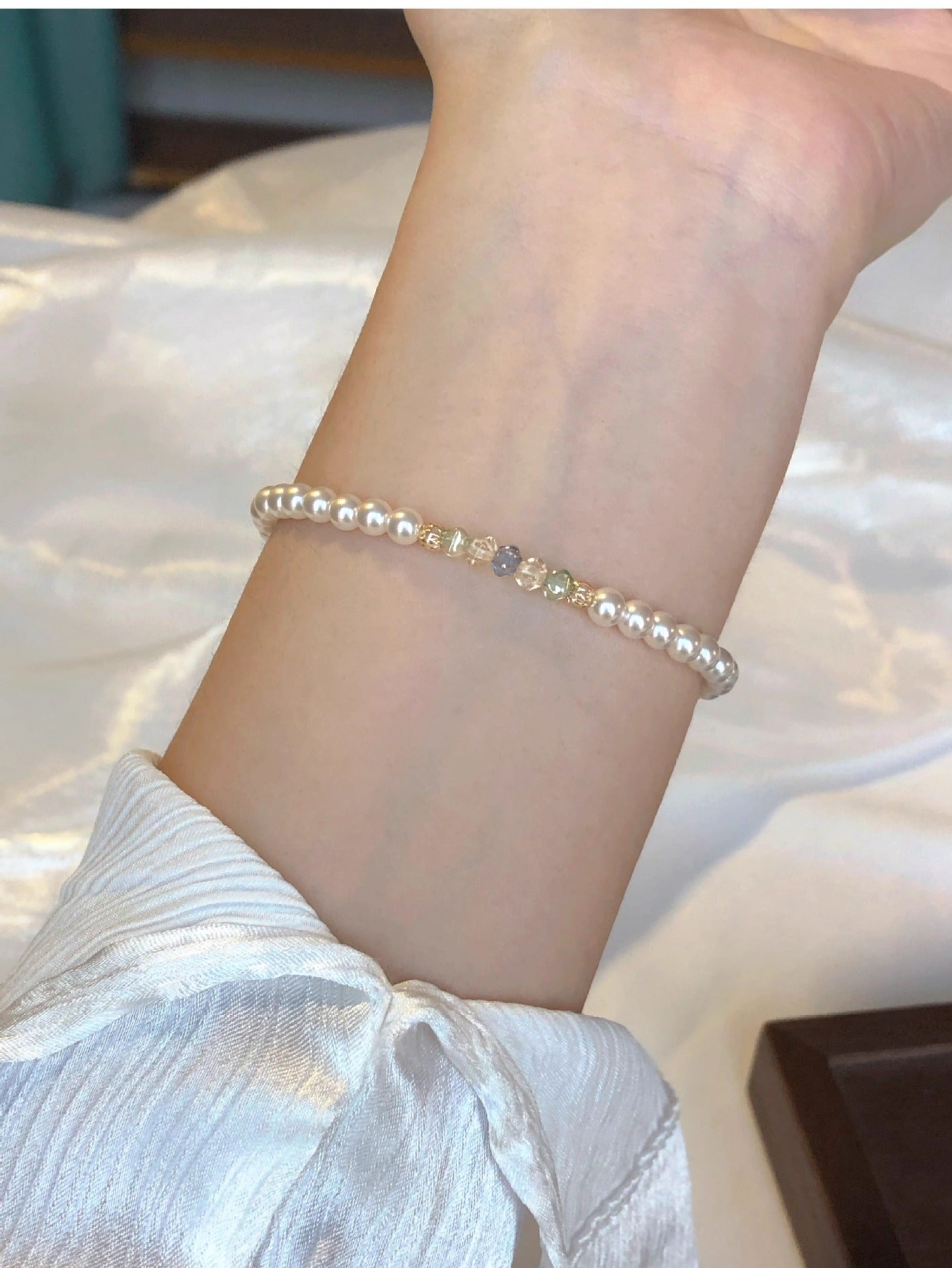 Pearl Colorful Czech Bead Patchwork Bracelet for Women