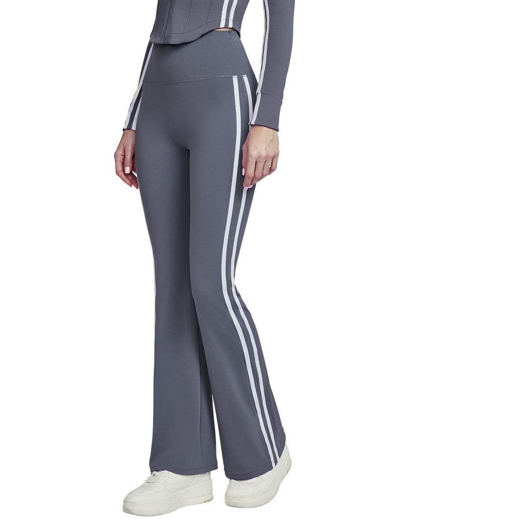 Women's Yoga Pants High-Waisted Striped Flare Pants Casual Versatile Sports Fitness Trousers