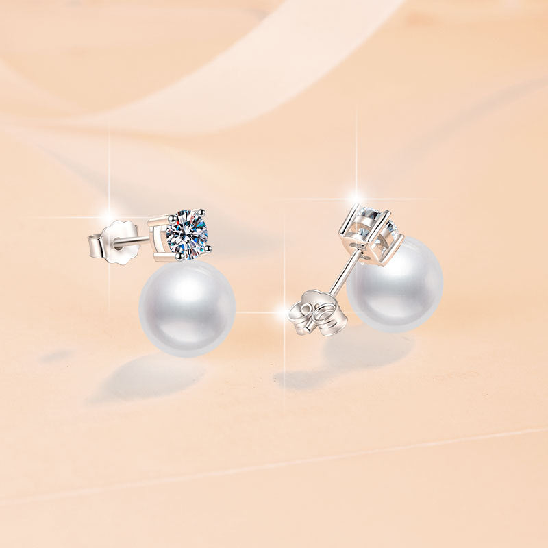 Moissanite Earrings High-end Fashion Freshwater Pearl Earrings Shell Pearl Elegant Simple Luxury S925 Sterling Silver Drop Earrings