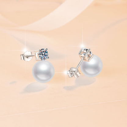 Moissanite Earrings High-end Fashion Freshwater Pearl Earrings Shell Pearl Elegant Simple Luxury S925 Sterling Silver Drop Earrings