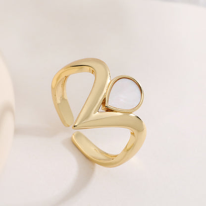 Vintage Copper Plated 18K Gold Zircon Heart Butterfly Geometric Open Ring for Women Personality Ring