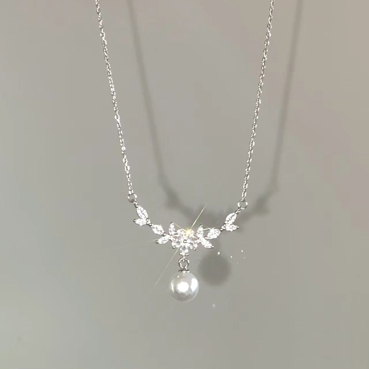 Zircon Flower Branch Pearl Necklace for Women