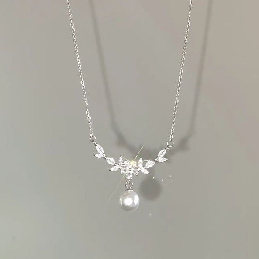 Zircon Flower Branch Pearl Necklace for Women