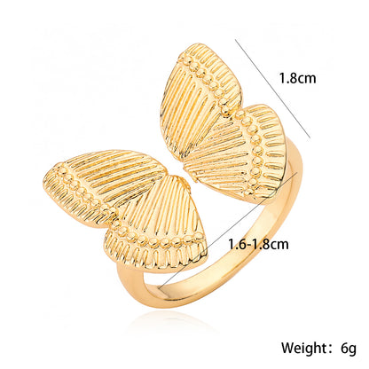 Vintage Copper Plated 18K Gold Butterfly Shape Open Ring for Women, Niche High-end Personality Ring