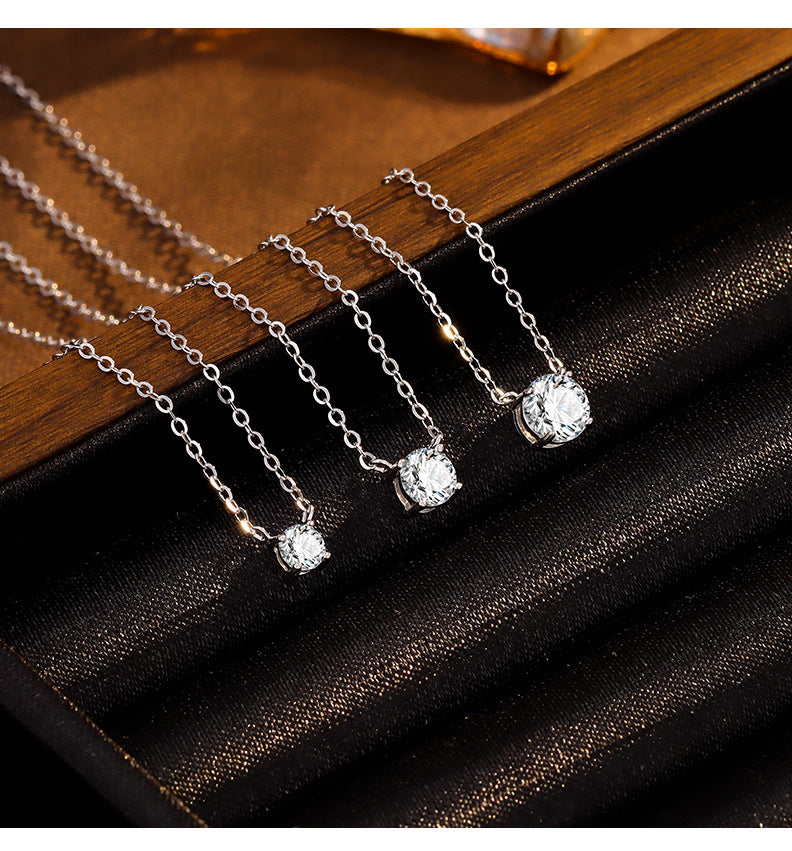 S925 Sterling Silver Four-Prong Round Zircon Nose Stud Necklace