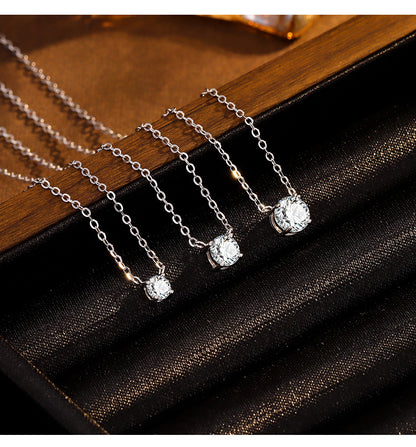 S925 Sterling Silver Four-Prong Round Zircon Nose Stud Necklace