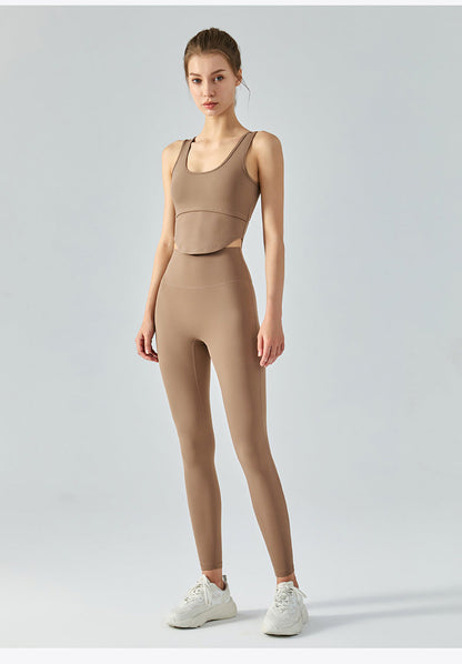 Women's High Waist Yoga Leggings - Double-sided Brushed Booty Lifting Fitness Pants for Running & Sports Green Brown White