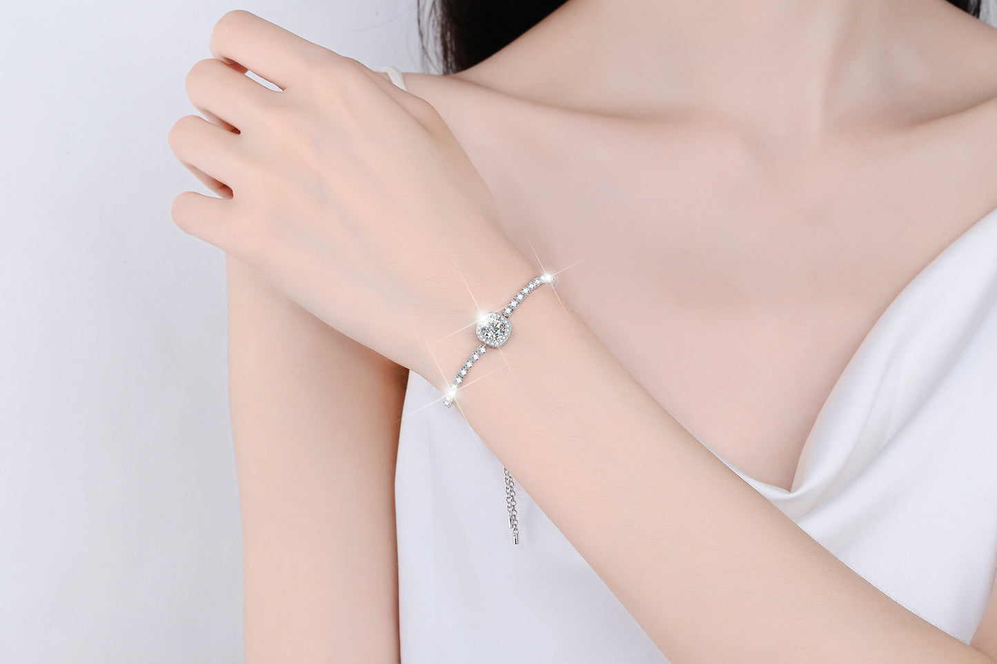 S925 Sterling Silver Bracelet for Women, Colorful Moissanite Star Bracelet