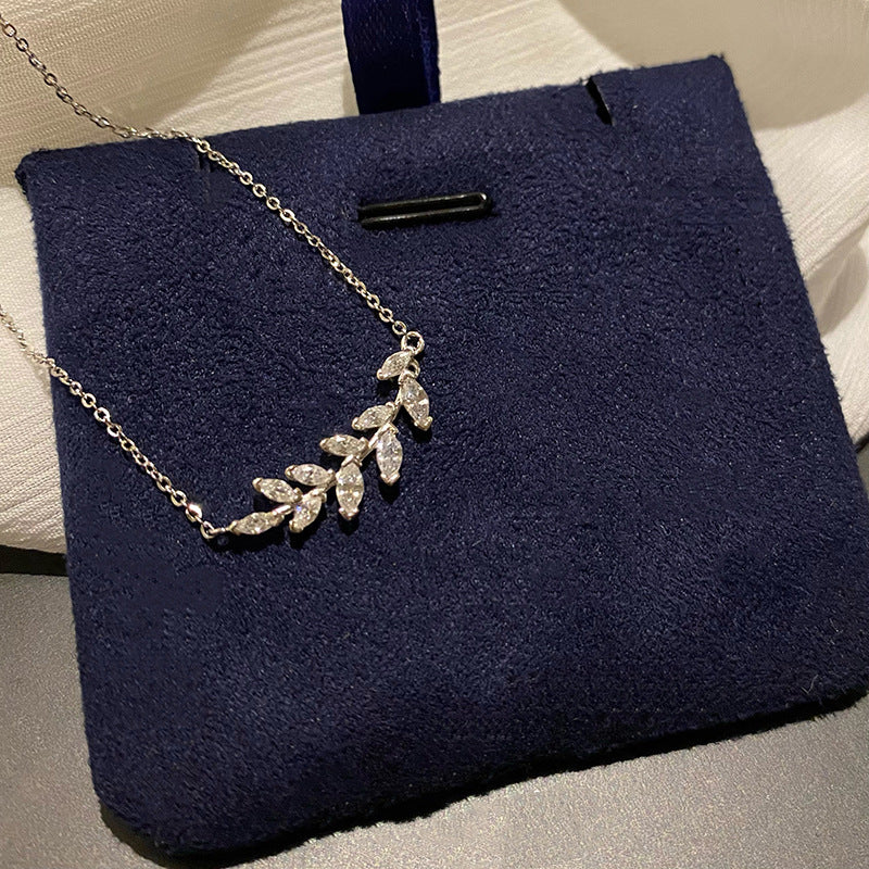 Leaf Sparkling Diamond Wheat Spike Necklace for Women