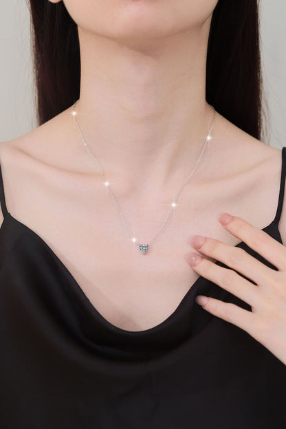 Sterling Silver Women's Necklace Heart-shaped Moissanite 1CT Carat Pendant Fashion Korean