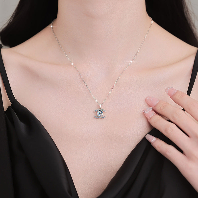 S925 Silver Moissanite Pendant Clavicle Chain Fashion Versatile Jewelry  High-End Pure Silver Necklace