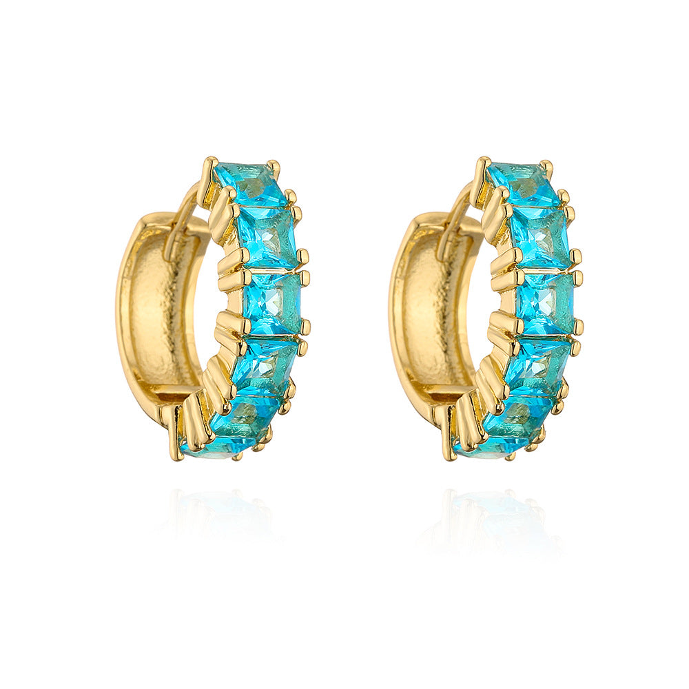 18K Gold Plated Copper Zircon Hoop Earrings for Women, High-End Vintage Earrings