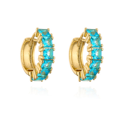 18K Gold Plated Copper Zircon Hoop Earrings for Women, High-End Vintage Earrings