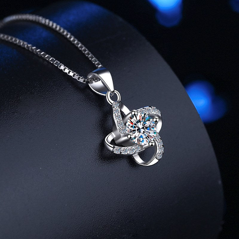 S925 Sterling Silver Necklace for Women Fashionable Versatile Four-Leaf Clover Windmill Pendant High-End Clavicle Chain Wholesale Cross-Border