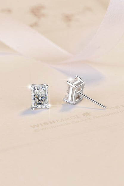 Moissanite Earrings Radiant Rectangular Stone Fashion Light Luxury Jewelry S925 Silver Stud Earrings