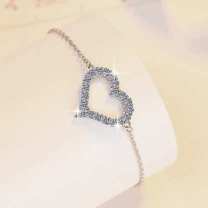 Korean Version Moissanite Bracelet S925 Sterling Silver Jewelry Heart-shaped Set Fashion Sweet Bracelet
