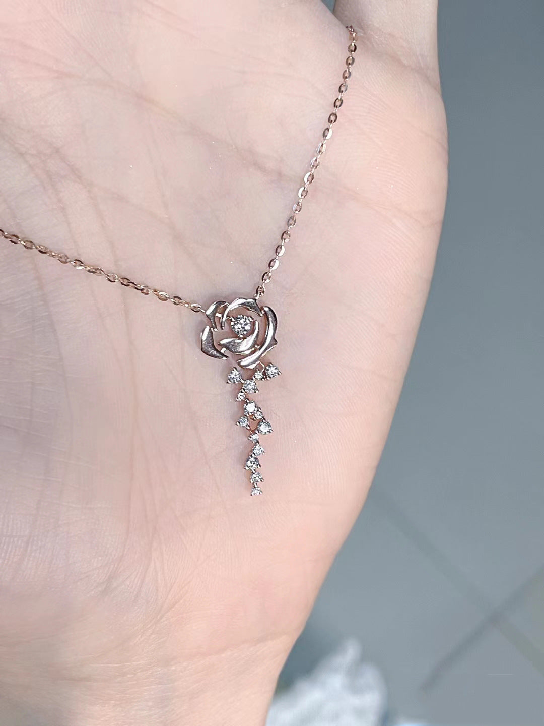 Rose Cloud Pink Diamond Rose Flower Necklace for Women