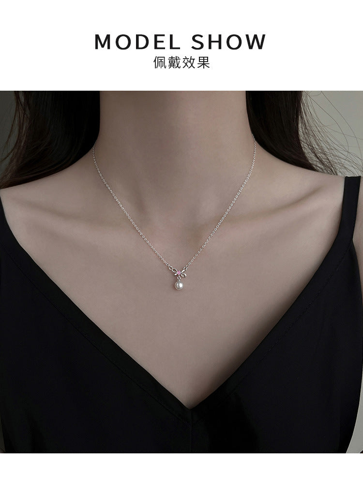 Pearl Bow Necklace for Women Fashionable Chain