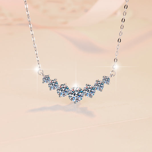 Moissanite Necklace for Women Seven Princess Pendant Light Luxury Versatile Fashion Jewelry Wholesale S925 Sterling Silver Collarbone Chain