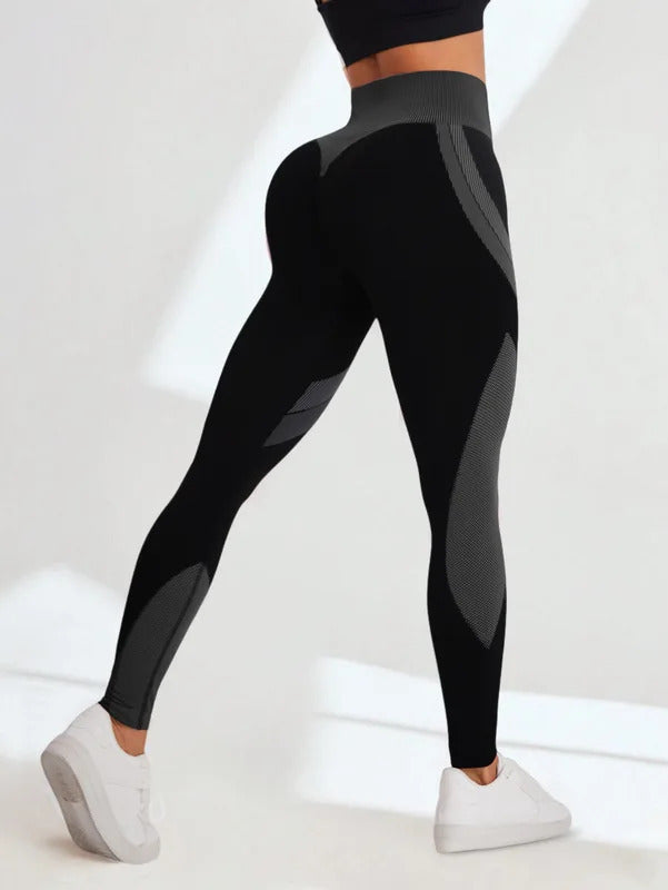 New High Waisted Yoga Pants for Women, Seamless Tummy Control Leggings, Side Stripes Sports Fitness Tights, Butt Lifting Workout