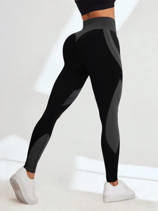 New High Waisted Yoga Pants for Women, Seamless Tummy Control Leggings, Side Stripes Sports Fitness Tights, Butt Lifting Workout