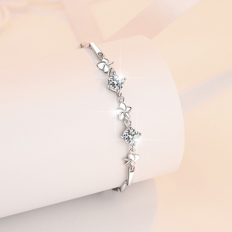 S925 Sterling Silver Bracelet Small Lucky Five-Leaf Clover Fashion Women's Jewelry Manufacturer Wholesale Cross-Border Moissanite Bracelet
