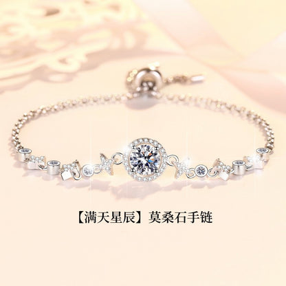 s925Sterling Silver Bracelet Adjustable Push-Pull Beads High-End Fashion Jewelry Manufacturer Wholesale Moissanite Women's Jewelry Cross-Border