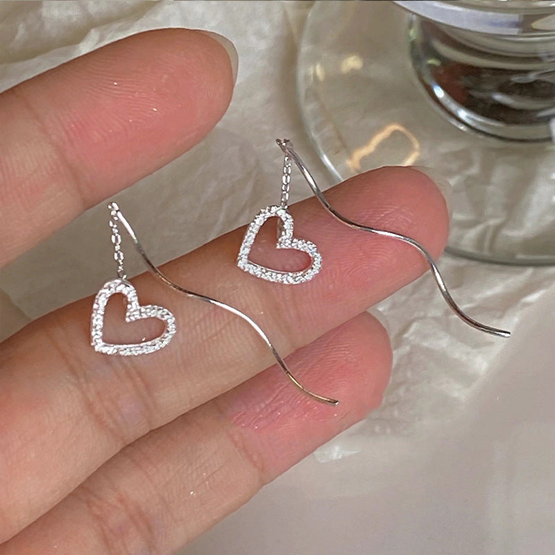 Long Hollow Heart Wave Threader Earrings for Women, Ins Style