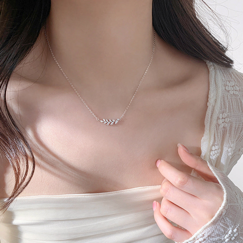 Leaf Sparkling Diamond Wheat Spike Necklace for Women