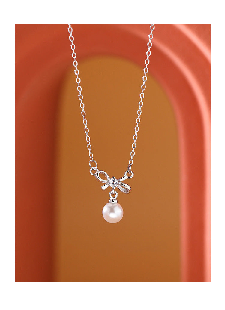 Pearl Bow Necklace for Women Fashionable Chain