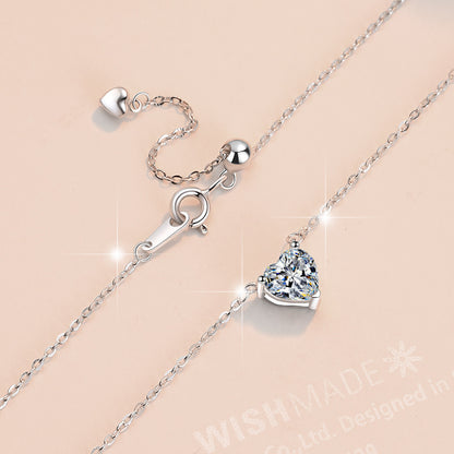 Sterling Silver Women's Necklace Heart-shaped Moissanite 1CT Carat Pendant Fashion Korean