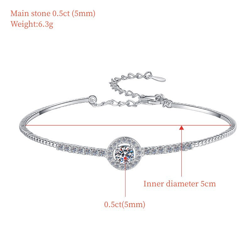 Moissanite Bracelet Plated PT950 Round Gra Elegant Live Streaming Manufacturer Wholesale Cross-Border Bracelet S925 Sterling Silver Bangle