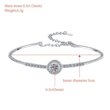 Moissanite Bracelet Plated PT950 Round Gra Elegant Live Streaming Manufacturer Wholesale Cross-Border Bracelet S925 Sterling Silver Bangle