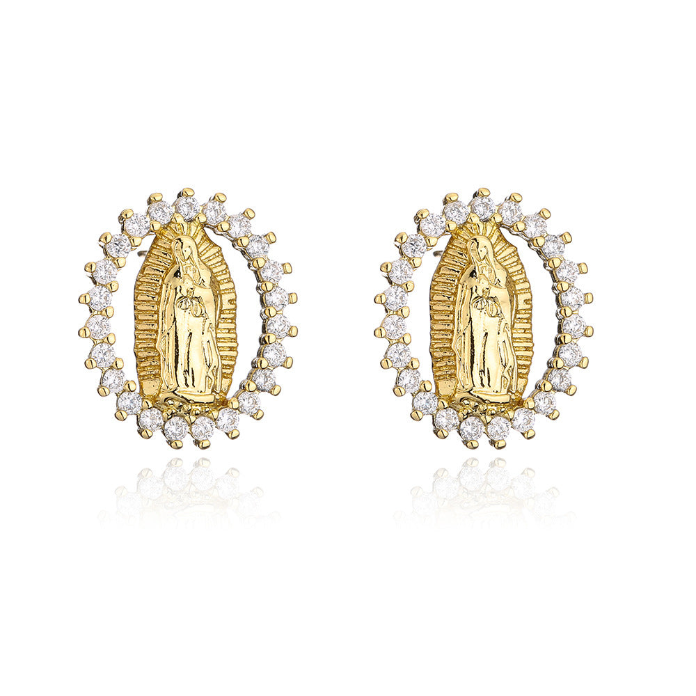 Trendy Religious Earrings 18K Gold Plated Copper Micro Inlaid Zircon Earrings New Export Product