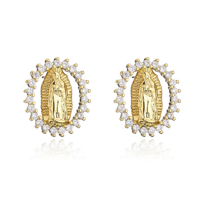 Trendy Religious Earrings 18K Gold Plated Copper Micro Inlaid Zircon Earrings New Export Product