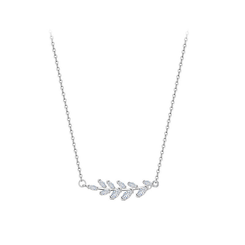 Leaf Sparkling Diamond Wheat Spike Necklace for Women