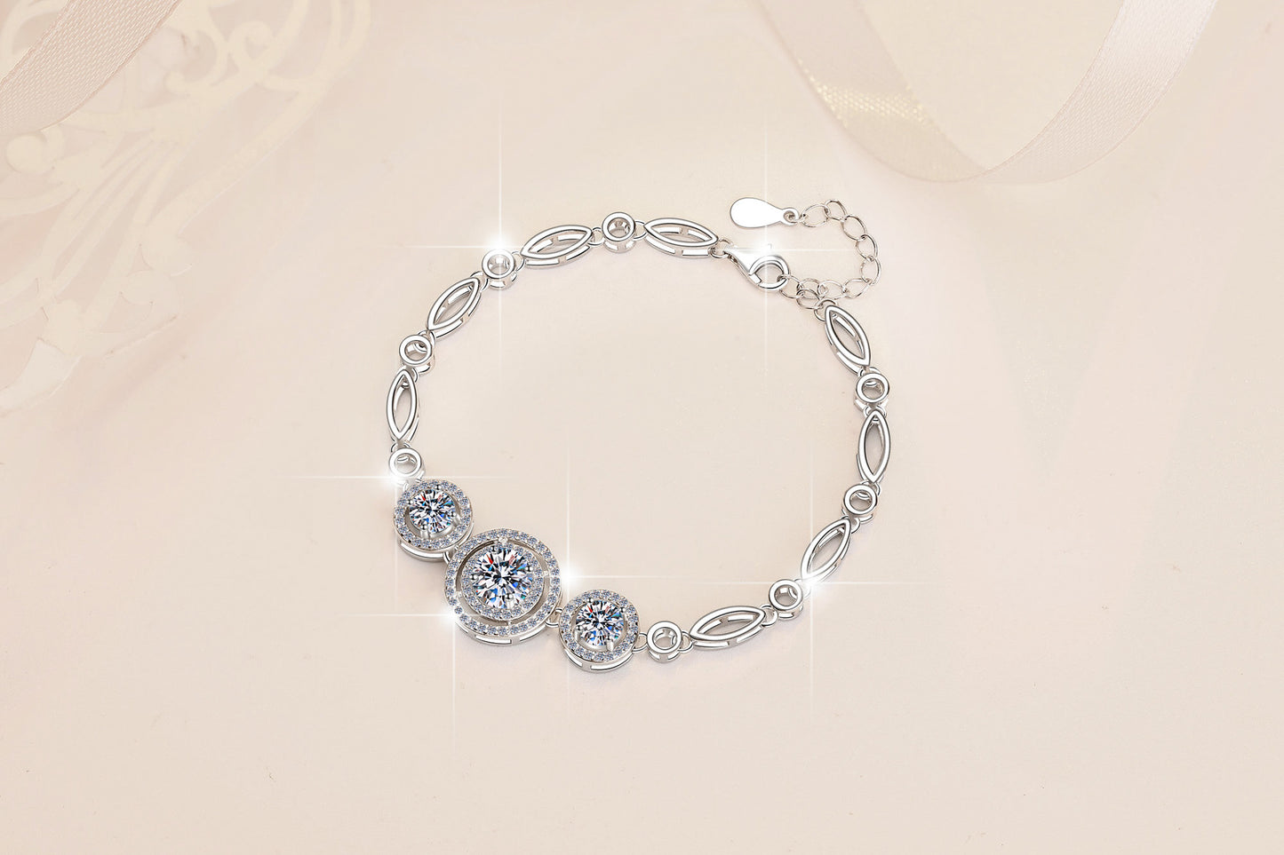 S925 Sterling Silver Women's Bracelet Round Fashion Cross-Border Source Manufacturer Wholesale Moissanite Bracelet GRA
