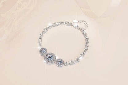 S925 Sterling Silver Women's Bracelet Round Fashion Cross-Border Source Manufacturer Wholesale Moissanite Bracelet GRA