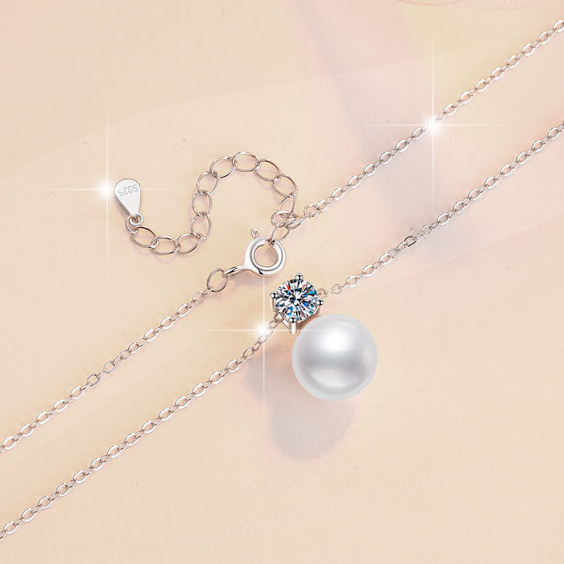 Summer New Freshwater Pearl Simple Korean Version Moissanite Collarbone Chain Factory Source S925 Sterling Silver Necklace Wholesale