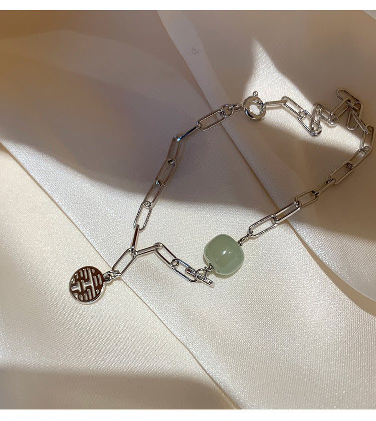 Transshipment Bead Jade Double Happiness Bracelet for Women