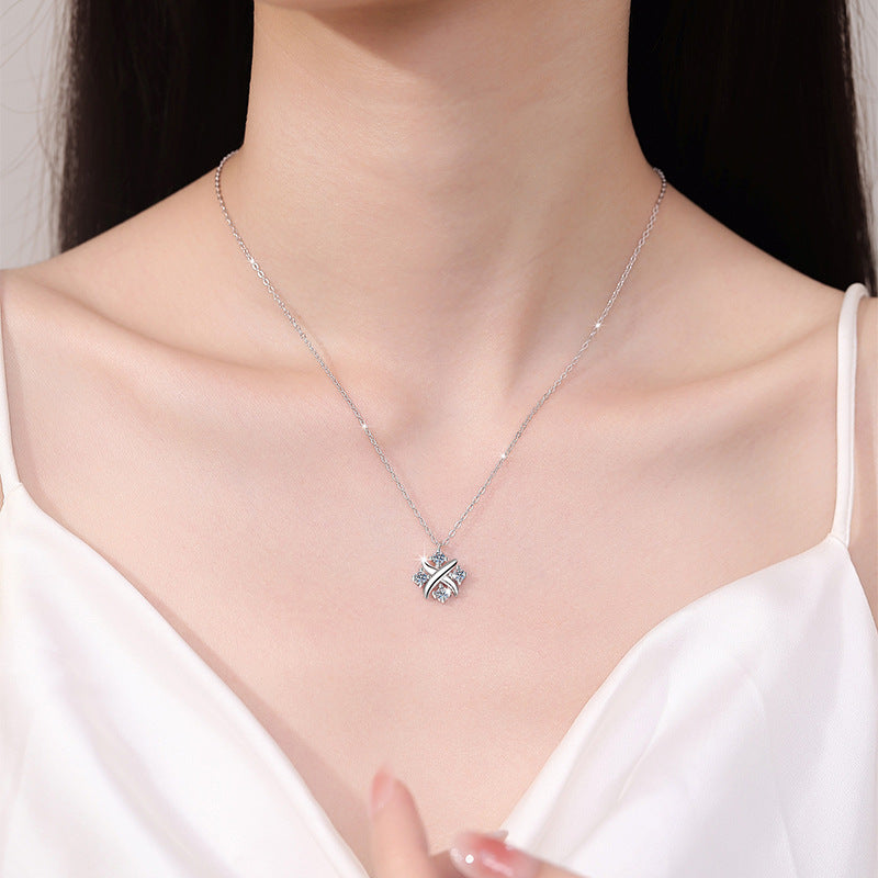 New 925 Sterling Silver Necklace Cross Small Gold Plated Pt950 High-end Light Luxury Collarbone Chain