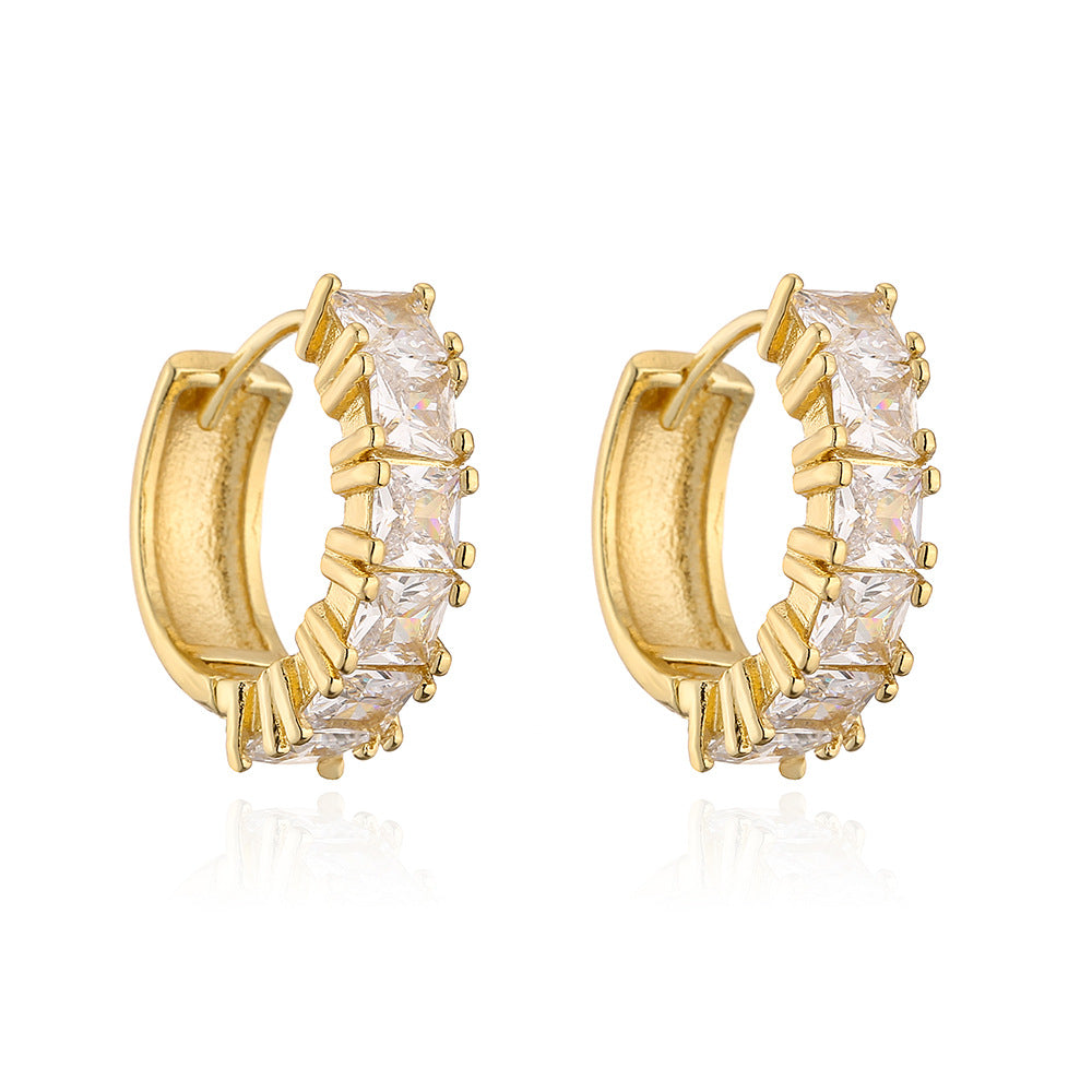 18K Gold Plated Copper Zircon Hoop Earrings for Women, High-End Vintage Earrings