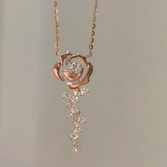 Rose Cloud Pink Diamond Rose Flower Necklace for Women