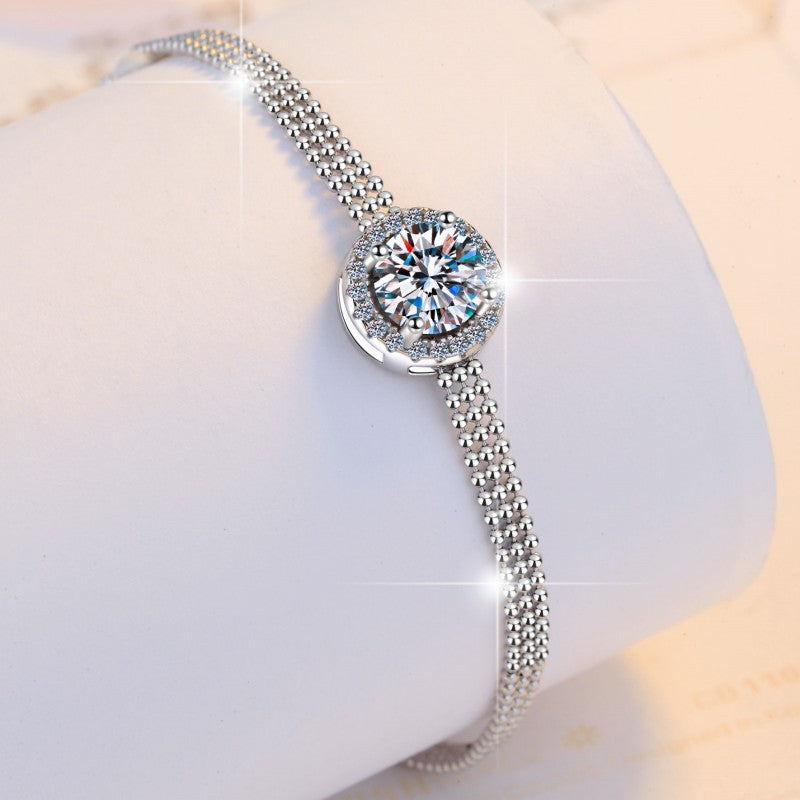 S925 Sterling Silver Bracelet Push-Pull Adjustable High-End Feel Bangle Moissanite Jewelry for Women