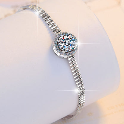 S925 Sterling Silver Bracelet Push-Pull Adjustable High-End Feel Bangle Moissanite Jewelry for Women