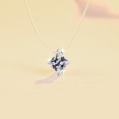 Mermaid Tears Princess Cut Invisible Fish Line Moissanite Pendant S925 Silver Necklace