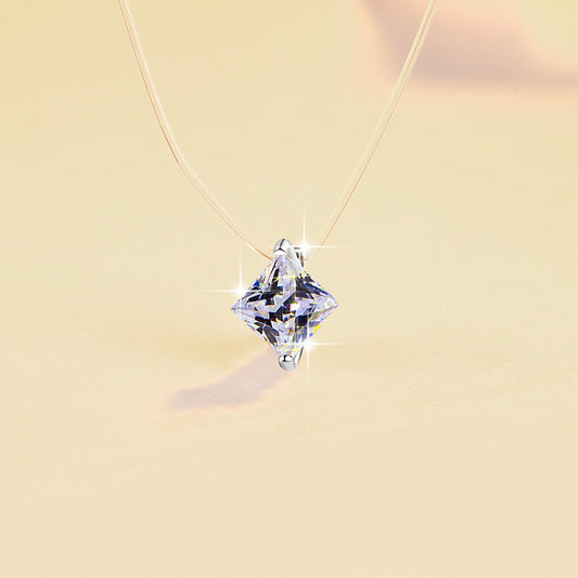 Mermaid Tears Princess Cut Invisible Fish Line Moissanite Pendant S925 Silver Necklace